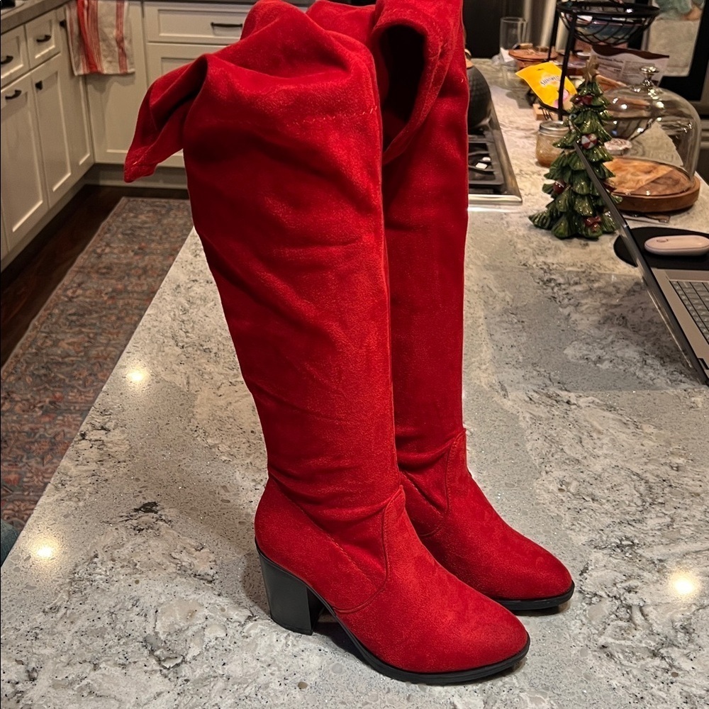 Like New Red Suede Over-the-Knee Boots Size 6.5